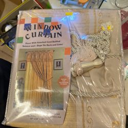 One Panel With attached Cord Ruffled Valance And Rope Tie Back Window Curtain And Liner 60”x84”+18” 100%polyester Made China