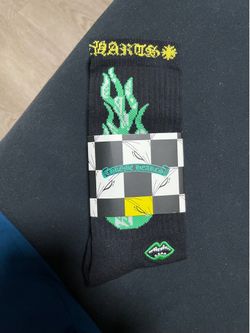 Green yellow & black matty boy flame chrome heart socks