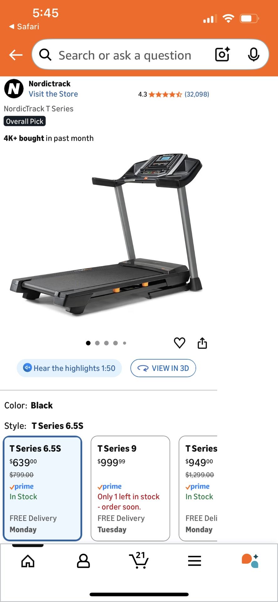 Treadmill NordicTrack T Series 6.5 S