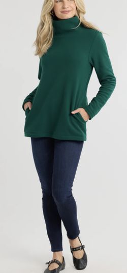Dudley Stephens Vello Fleece Cobble Hill Turtleneck in Emerald Green - S