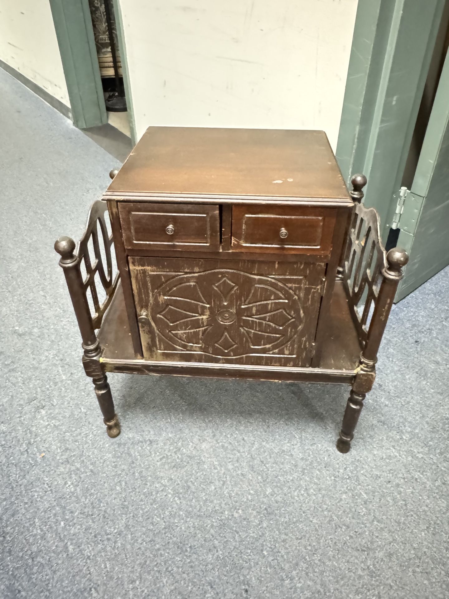 Vintage Wood Poker And Bar Cabinet