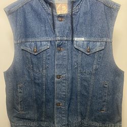 Vintage 90s Boss Men's Denim Hooded Vest Rhymin  Navy Blue One Size Fits All. 