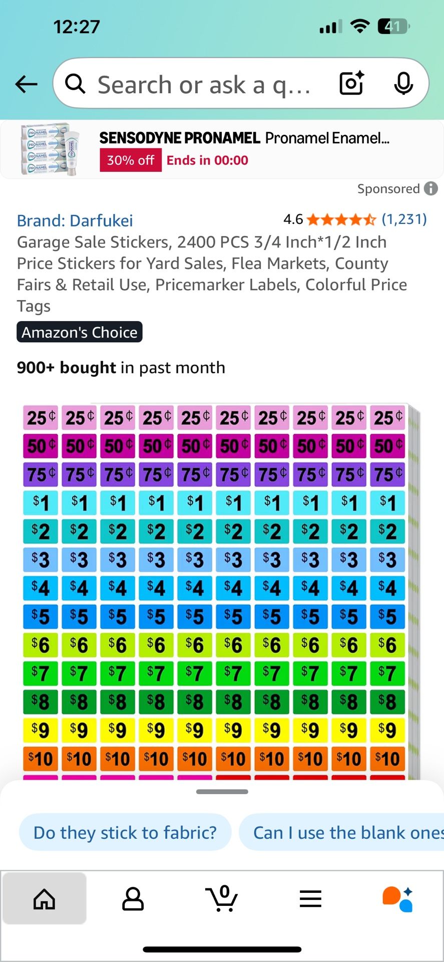 Garage Sale Stickers, 2400 PCS 3/4 Inch*1/2 Inch Price Stickers for Yard Sales, Flea Markets, County Fairs & Retail Use, Pricemarker Labels, Colorful