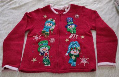 Derek Heart Girl Embellished Snowman Holiday Christmas Sweater Size 12/14