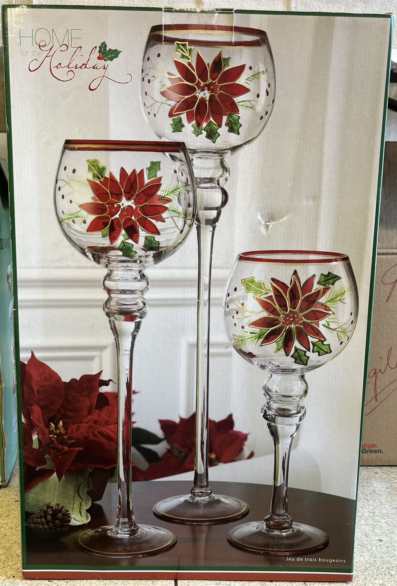 New Home for The Holidays 3pc Poinsettia Glasses 