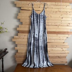 Women’s NWT Dark Gray Cream Tie Dye V-Neck Spaghetti Straps Maxi Dress size XL 
