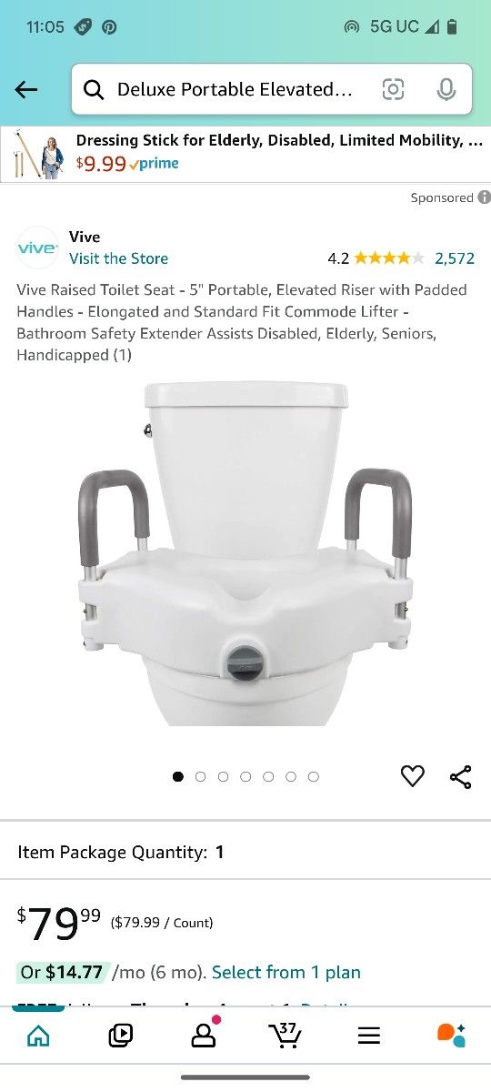 Vive Raised Toilet Seat - 5" Portable, Elevated Riser with Padded Handles - Elongated and Standard Fit Commiode Lifter - Bathroonm Safety Extender Ass