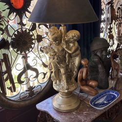 Gold Cherub Lamp 36” High