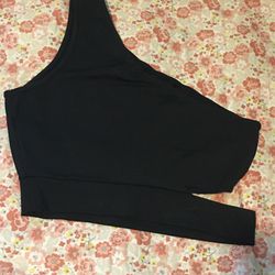 Shein One Shoulder Crop Open Side Midriff Black Top Size Small Excellent Cond.