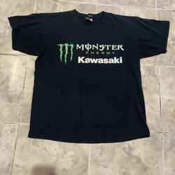 Vintage Y2K Kawasaki Monster Energy Logo T-Shirt SZ L Faded