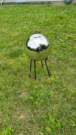 New 12" GAZING BALL: Blown/ Sivered Glass w/ Stand