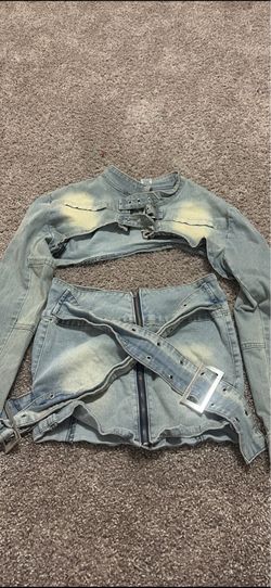 Two-piece jean crop jacket skirt set size small