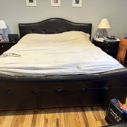 Brown Leather King Size Bed For Sale