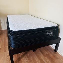 Twin Size High Wood Bed+Mattress