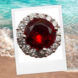 Sterling Silver Red Ruby Color Setting With CZ Diamonds Halo Stud Earrings