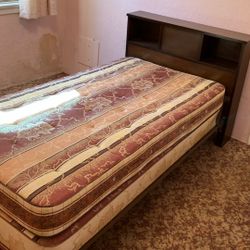 Bed , Box Springs, Headboard With built-in bookshelf