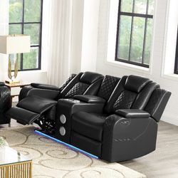 Black Power Recliner Loveseat with Console. $53 Downpayment 