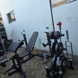 Gold’s Gym Bench-Press With Rack & WEIGHTS & Barbell & Weights-Tree