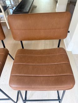 Set of Four Counter Height stools- Camel Brown Faux Leather
