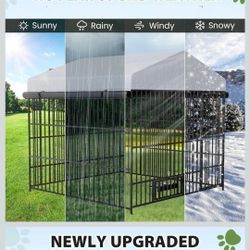 NEW IN BOX! 6.6'x6.6' Heavy Duty Dog Kennel Galvanized With 4 Sided Tarp Feeding Door & Bowls Jaula De Mascota Rain & Wind Protection 