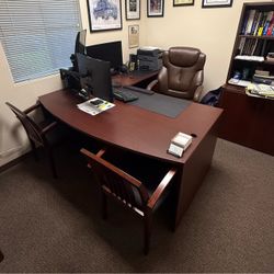 Cherry Wood L-Shaped Executive Office Desk