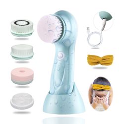 Face Cleansing Brush,Rechargeable Face Scrubber,Face Brushes for Cleansing and Exfoliating,Ipx7 Waterproof Facial Cleansing Brush, 4 Replacement Brush