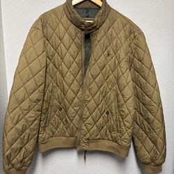 Polo Ralph Lauren KHAKI BROWN Water Repellent QUILTED Full Zip Bomber Jacket XL