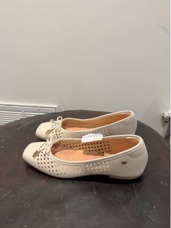 Cream Perforated Ballet Flats with Bow Accent size 37