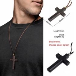 N216-  Beautiful Black Necklace Pendant Cross For Men!