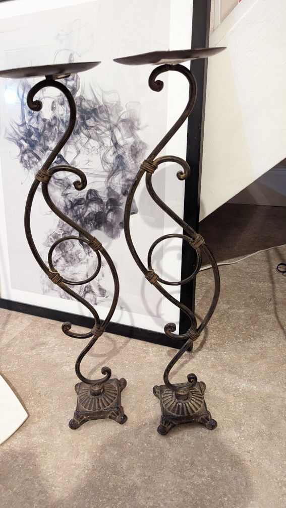 2 Rustic Iron Candle Holders