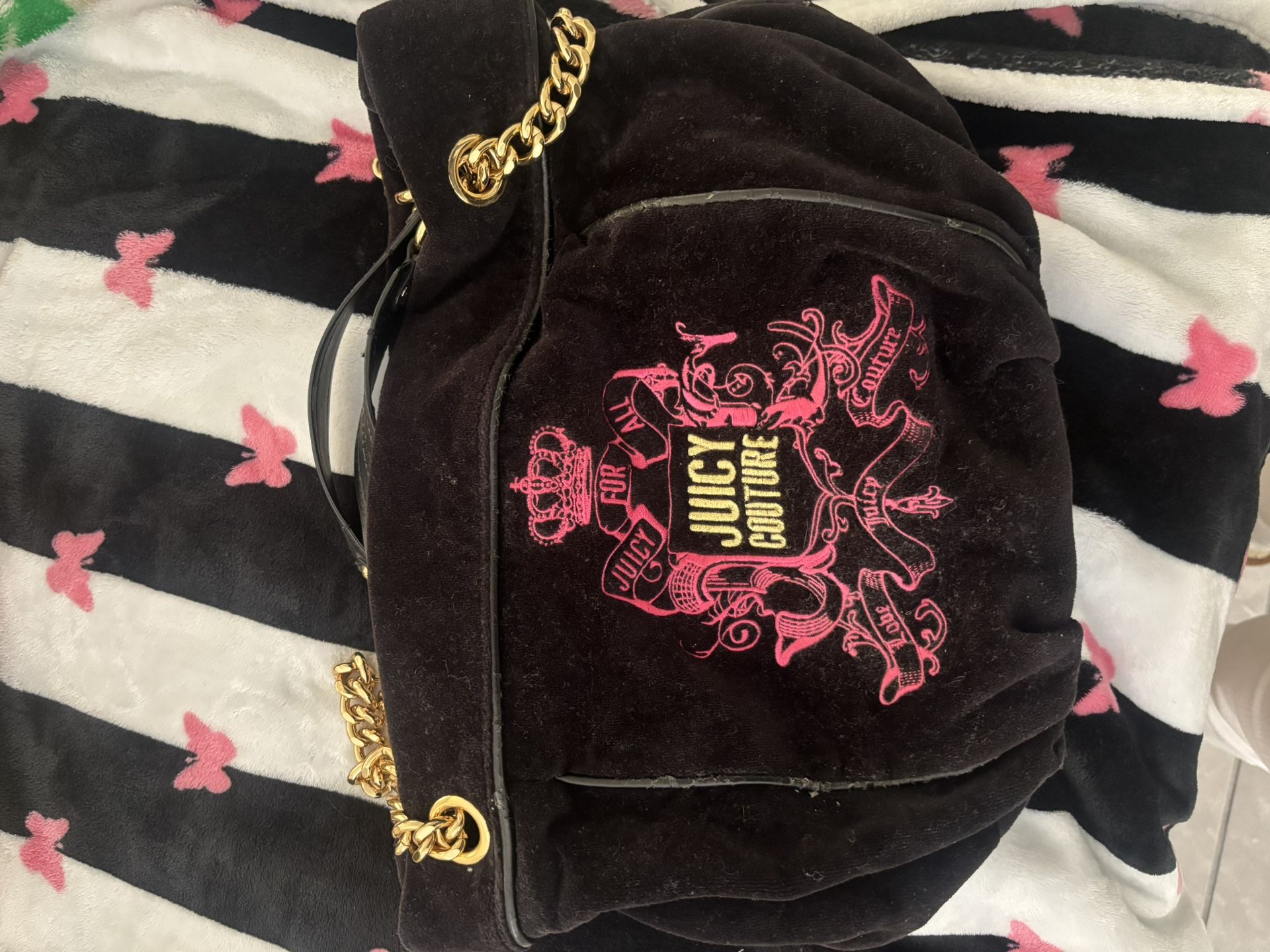 Rare Vintage Juicy Couture Black Gold Hot Pink