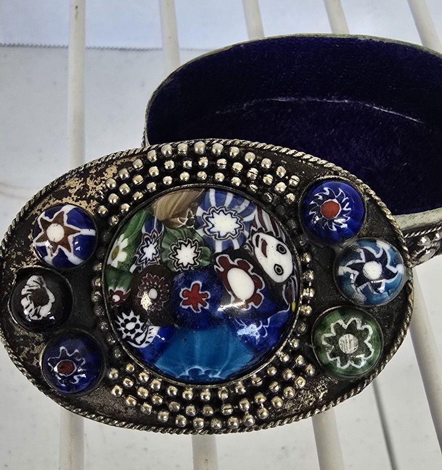 Pretty Millefiori glass oval trinket or pill box.
