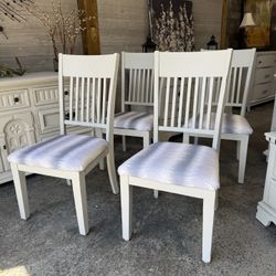 Set of four classic farmhouse kitchen dining chairs- white distressed all for 