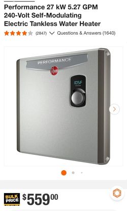 40% OFF - 27kW Rheem Performance  5.27 GPM Electric Tankless Water Heater 240V
