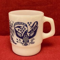 Vintage Fire King mug E Pluribus Unum eagle national Great Seal Anchor Hocking 