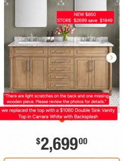 ✨️ Home Decorators Collection Aberdeen 72 in. Double Sink Freestanding Antique Oak Bath Vanity with Carrara Marble Top (Assembled) #3925