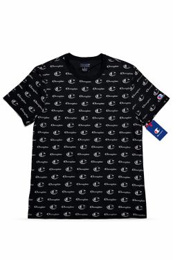 Champion All-Over Logo Print T-Shirt – Black – Large