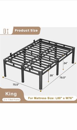 24 Inch King Bed Frame Double Layer 2 in 1 Platform with Round Corner