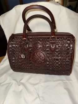 NWT Brighton Ferrara VAREDA Woven Leather Satchel in Whiskey Brown  (MSRP $495)