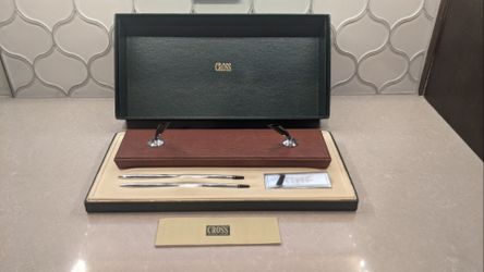 Vintage Cross 5224 Double Desk Set American Cherry Lustrous Chrome Pen/pencil  In Box