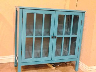 Teal Blue Glass Door Display Cabinet