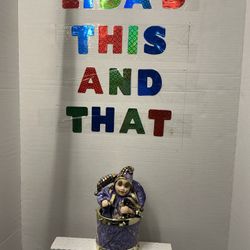 Animated Porcelain Harlequin Jester Clown, Purple Drum Music Box Works, Vintage