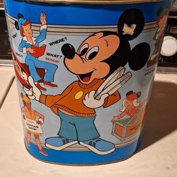 Chienco Mickey Mouse Club Waste Basket Trash Can With Vintage Graphics 