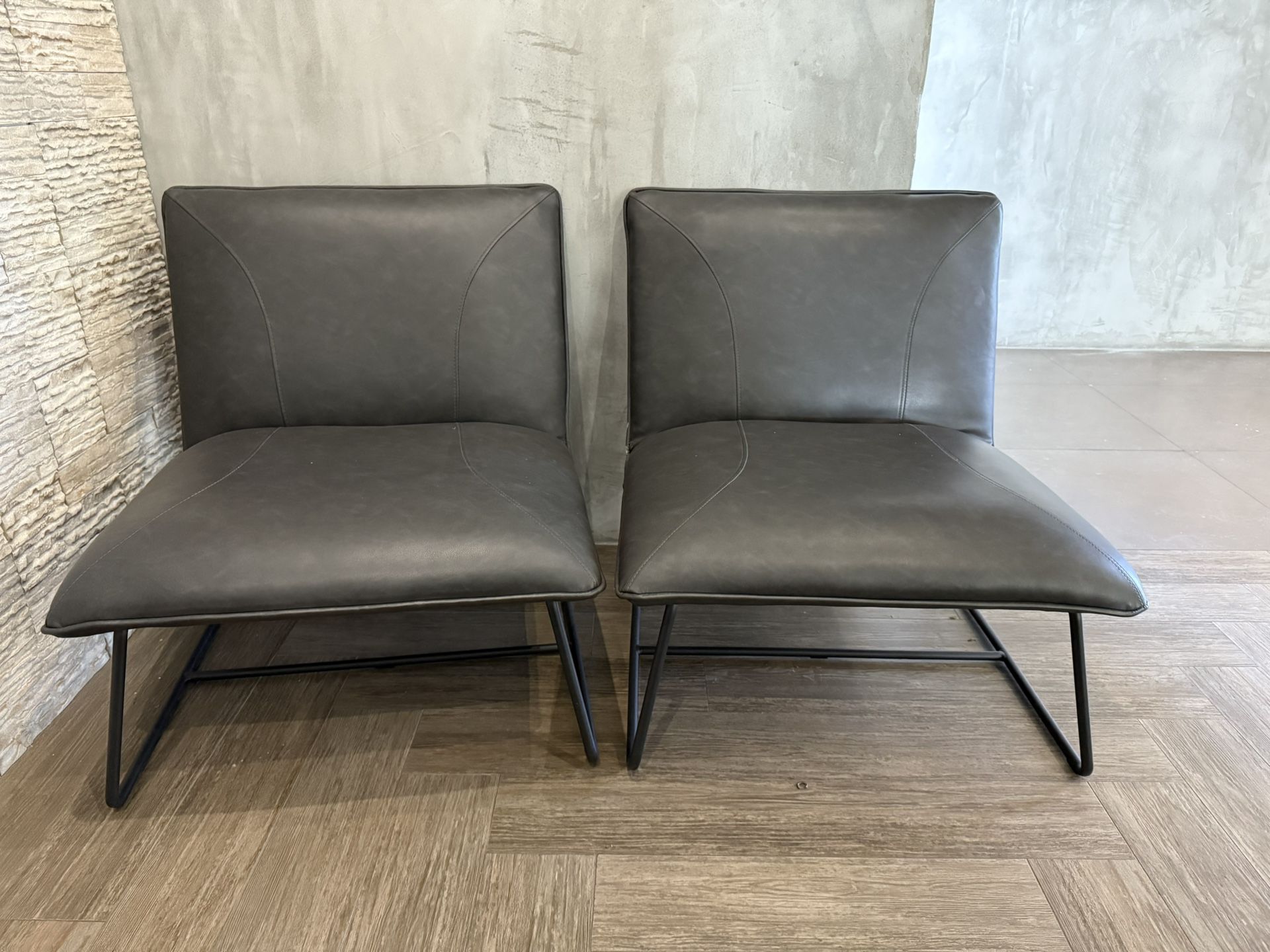 Two Modern Armless Accent Chairs in Weathered Dark Grey 