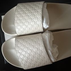  Gucci Women’s Slide Sandals – Size 38 (White/Sand) – Brand New with Box + Shoe Covers