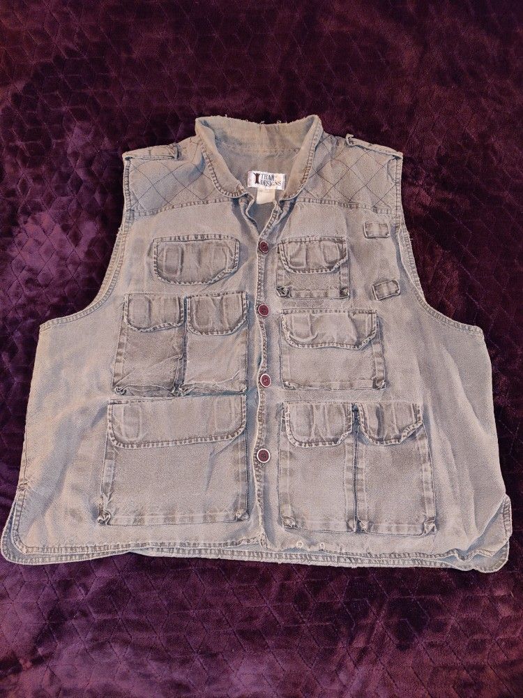 Trail Design Vintage Mens 2X Gray Multi Pocket Sporting Vest