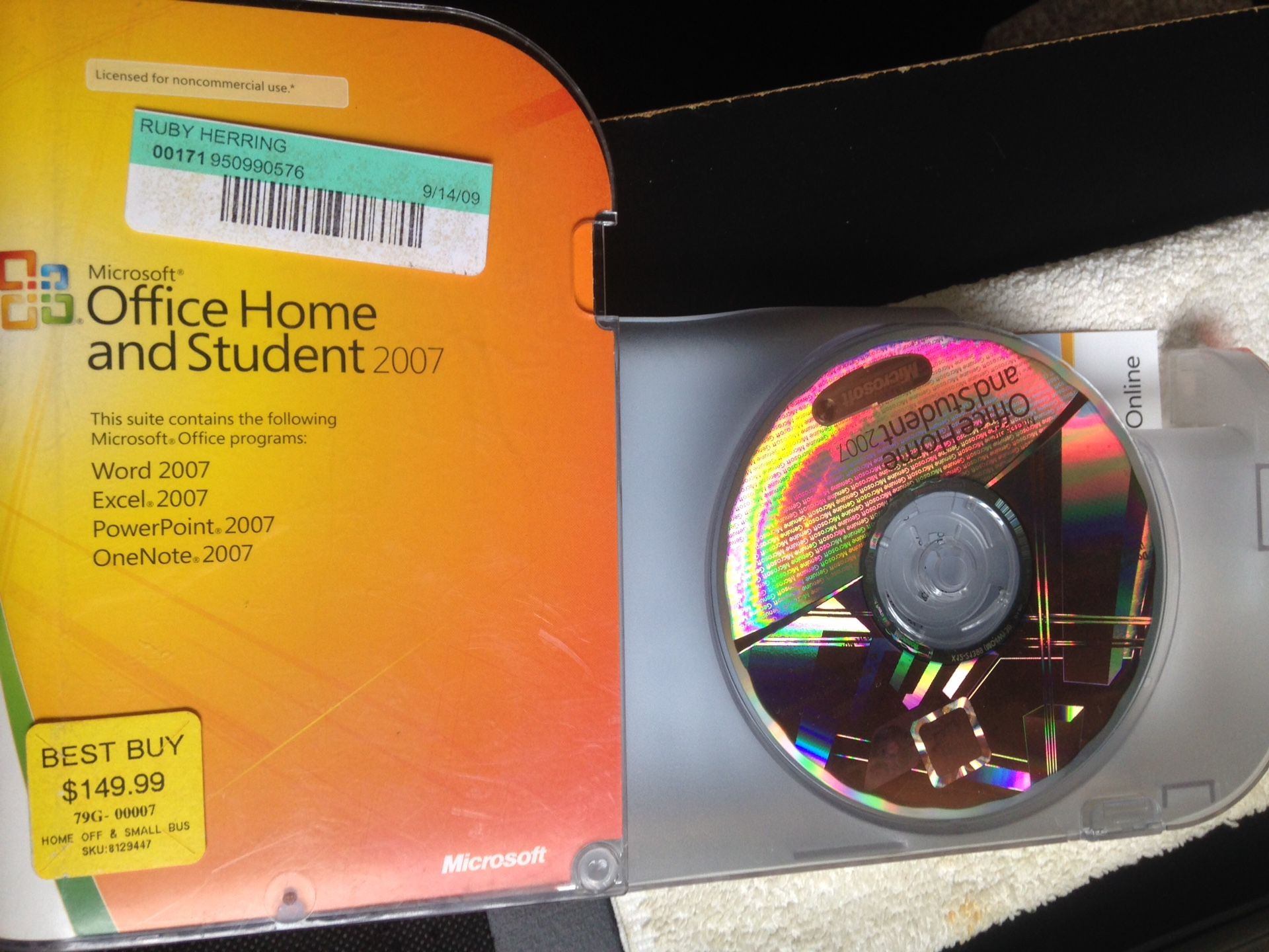 Microsoft office 2007 license with CD