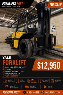 YALE 8,000 lb DIESEL forklift,3 stage , DOUBLE PNEUMATIC TIRES