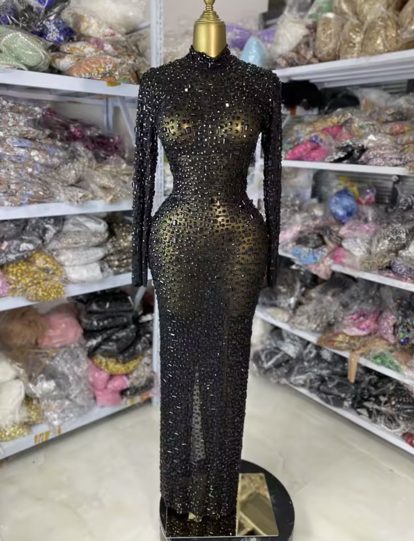 Stunning Black Crystal Embellished Gown Dress – Size S – Worn Once