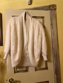 Vintage White Angora Rabbit Sweater/ Jacket size M/S new